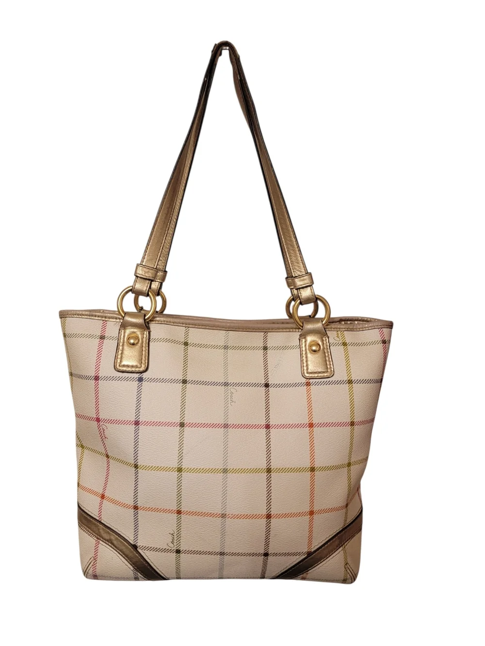 Coach Peyton Tattersall Tote with Gold Trim